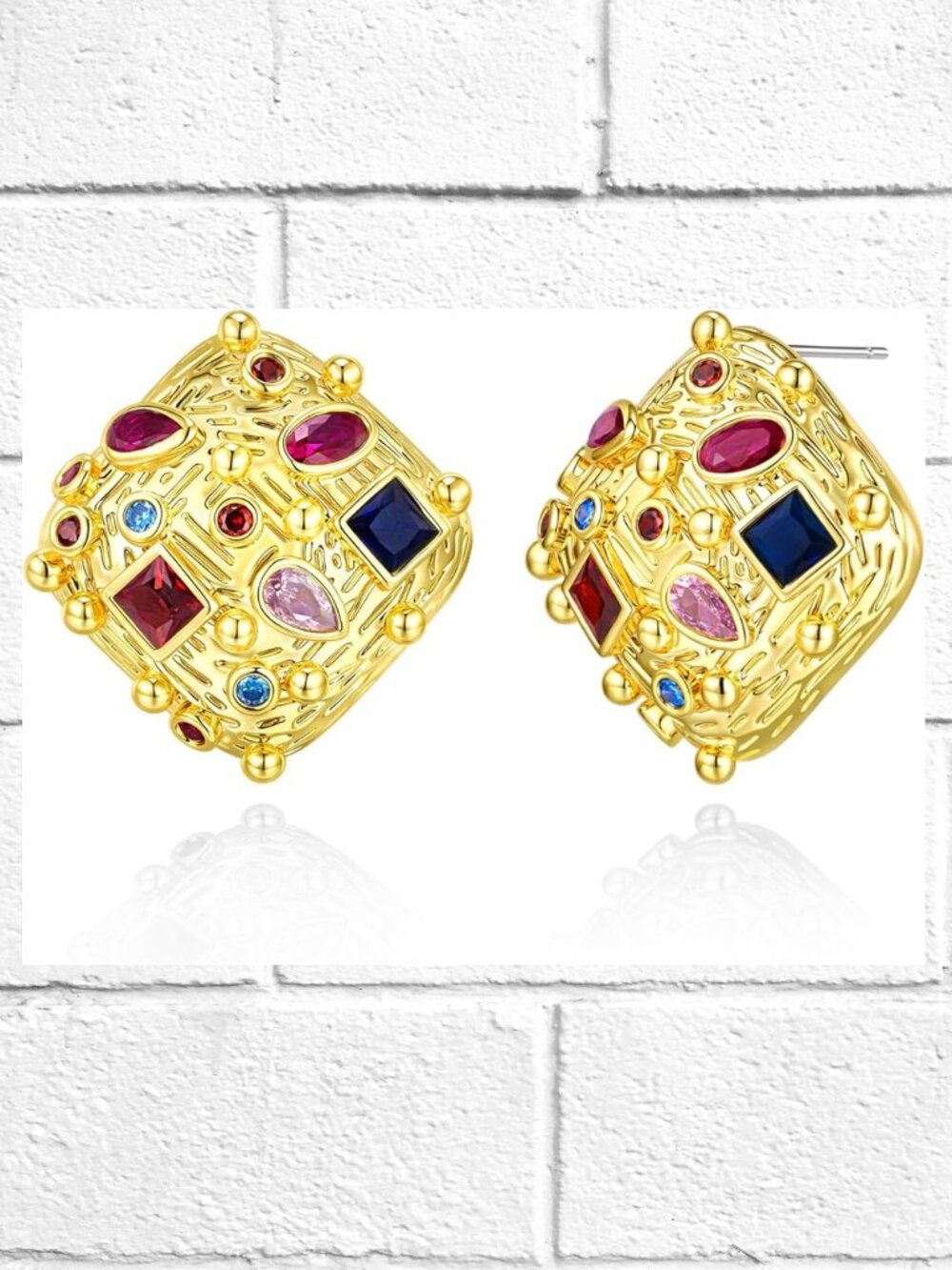 New! Womens 18K Gold-Plated Fashion Earrings with Inset CZ's for Pierced Ears